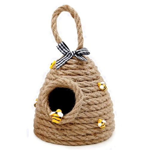 HOTBEST Sanmenxia Dongjun Beehive Decor Jute Hanging Bee Tiered Tray Decor Cute Handmade Honeycomb Decoration Bee Themed Party Ornament for Farmhouse Country Kitchen Bookshelf Garden