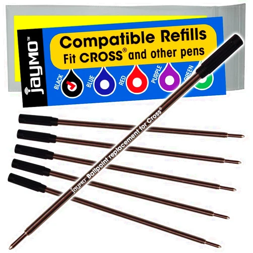 Jaymo Replacement for Cross 8513 - Measures 4.563 in / 116 mm Long - Ballpoint Pen Refill - 6 Black