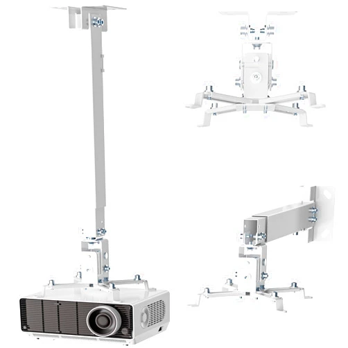 WALI Projector Ceiling or Wall Mount, Universal Height Adjustable Mount Holder with Extension Pole for LCD/DLP Projectors, Hold up to 44lbs (PM-003-W), White