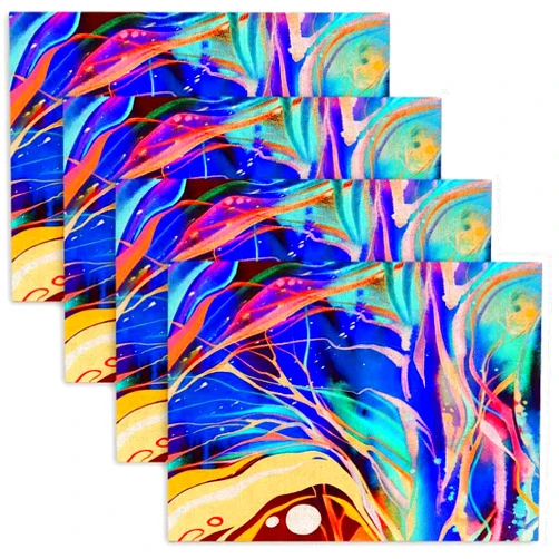 Mrcrypos Abstract Watercolor Texture Modern Painting Colorful Rainbow 12x18 Inch Placemats Set of 4 Linen Table Mats Easy to Clean Heat-Resistant Placemats for Dining Table Kitchen Decor Outdoor