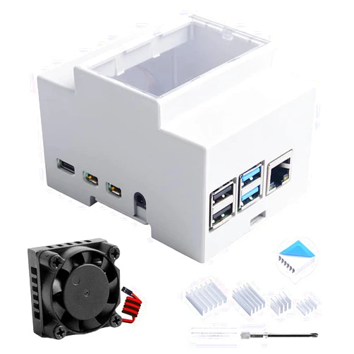 GeeekPi Case for Raspberry Pi 4, DIN Rail Case with Fan for Raspberry Pi 4, Modular Box for Electrical Panels, Pi 4 Heatsinks for Raspberry Pi 4 Model B