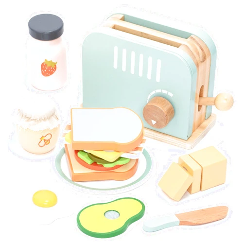UMU® Wooden Toaster & Sandwich Play Set – Includes Pop-up Toaster, Sliceable Butter, Kitchen Accessories & More – Pretend Play Toy for Kids Ages 3 4 5 6