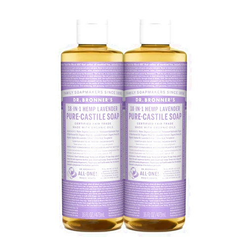Dr. Bronner's - Pure-Castile Liquid Soap (Lavender, 16 ounce, 2-Pack) - Made with Organic Oils, 18-in-1 Uses: Face, Body, Hair, Laundry, Pets and Dishes, Concentrated, Vegan, Non-GMO