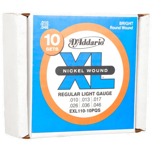D'Addario EXL110-10P Nickel Wound Electric Guitar Strings, Regular Light, 10-46, 10 Sets, Frustration-Free Packaging
