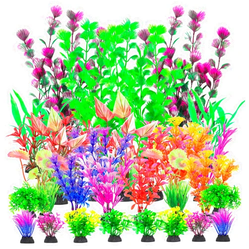 CousDUoBe 30Pcs Aquarium Plants, Fish Tank Accessories Artificial Aquatic Plants,Full Set of Fish Tank Decorations, Various Sizes