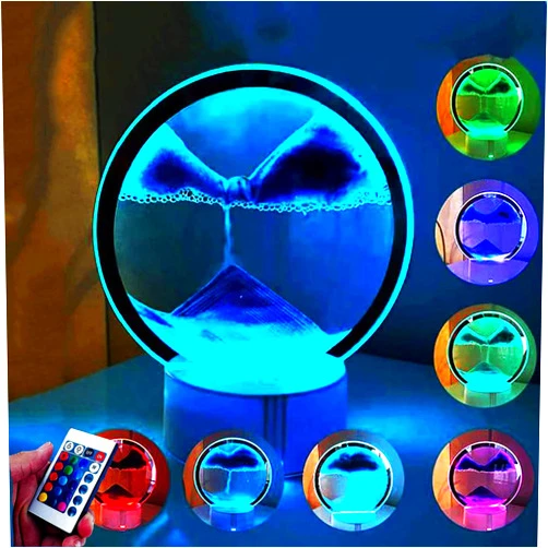 Yinhamnl Moving Sand Art Picture, 16 Color Changing Quicksand Lamp, 3D Hourglass Deep Sea Sandscape Night Light, 360° Rotating Sand Art Liquid Motion Decor with Remote Control(Blue)
