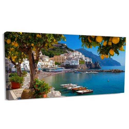 CXVU Extra Large Amalfi Coast Canvas Wall Art, Lemon Italy Wall Art, Mediterranean Painting Fresh Lemon Trees & Seaside Italian Artwork, Modern Italian Wall Decor for Living Room Kitchen 30x60