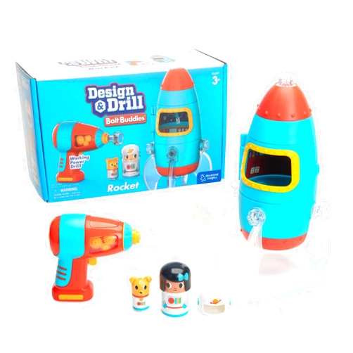Educational Insights Design & Drill Bolt Buddies Rocket Take Apart Toy with Electric Toy Drill, Preschool STEM Toy, Gift for Boys & Girls, Ages 3+