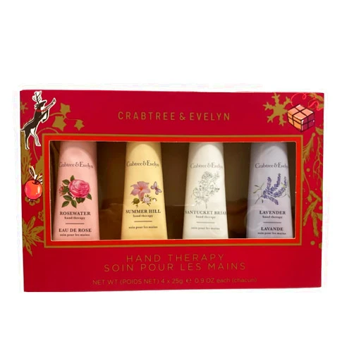Crabtree & Evelyn Hand Therapy 4-Pack (0.9 oz Each) (Summer Hill, Nantucket Briar, Lavender, Rosewater)