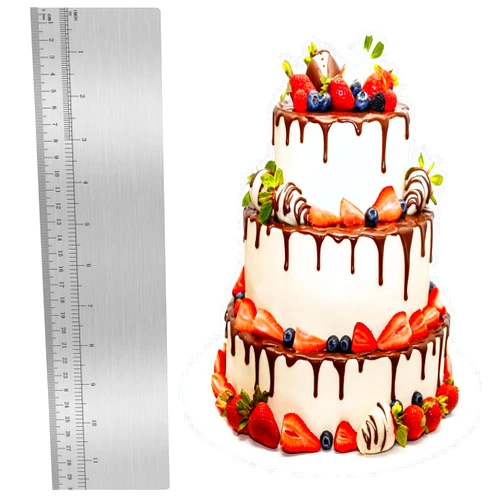Vin Beauty 12 Inch Metal Cake Scraper Smoother with Scale Stainless Steel Cake Stripe Edge Smoother Scraper Cake Decorating Comb Cake Pastry Measuring Tool for Home