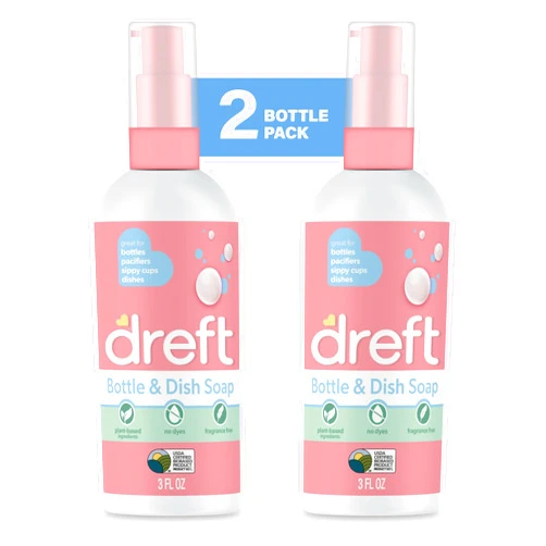 Dreft Bottle and Dish Soap | Made to Clean Baby Bottles, Sippy Cups, Pacifiers, Breast Pumps, & More | Gently Removes Milk Film & Odors | Plant Based, Fragrance Free Dish Soap | 3 Fl Oz (Pack of 2)