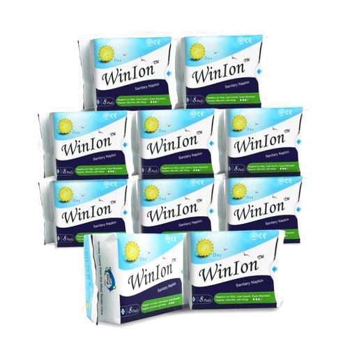 Winion 10 Packs Winalite WinIon Day Use with Wings (Total 80 Pads) Anion Strip Super Absorbent Ultra Thin Pads for Women