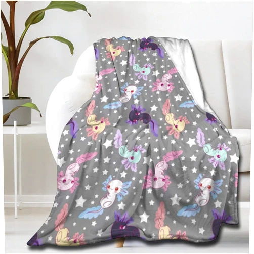 NIUJINMALI Colorful Cute Axolotl Pattern Super Soft Fleece Flannel Big Blankets，Light Weight Comfort Throw Bedspread Quilt Moving Cover Home Decor for Picnic Couch Sofa Medium 60