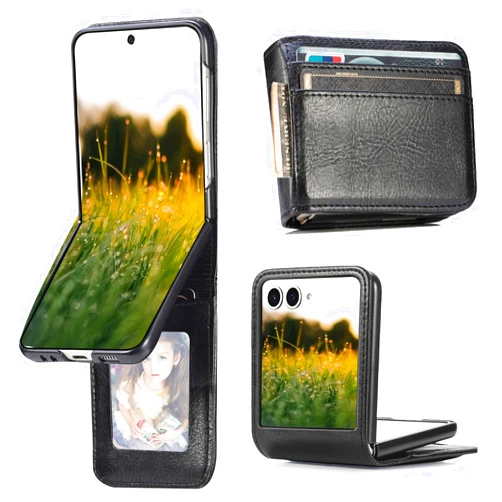 CCSmall CCSamll for Samsung Galaxy Z Flip 7 Wallet Case with Card Holder, Business Style Premium PU Leather Hinge Protective Flip Phone Case Cover for Samsung Z Flip7 5G DK Black