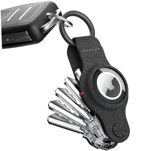 KEY SMART KeySmart Air - Compact Keyholder for Airtag - Key Organizer and Case for Apple Airtag - Includes Carabiner Keyring Key Chain to Attach Car Key Fob - Smartshield Leather Keychain (Black)