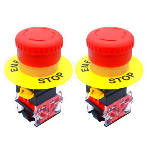 mxuteuk 2pcs 22mm 2 NC Red Mushroom Emergency Stop Push Button Switch AC 660V 10A LA36-02ZS