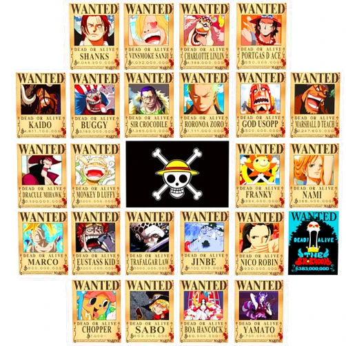 TYZZHOA 25PCS Anime [OP] Wanted Posters 30×21cm, New Bounty Edition, Straw Hat Pirates Crew Nika Luffy 3 Billion, Zoro, Sanji, [OP] Anime Gifts(Retro)