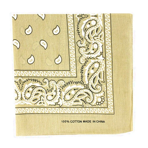 PK Large 100% Cotton Square Burst Paisley Bandanas (22 inch x 22 inch) - Use For Handkerchief, Headband, Wristband, Head Scarf Beige