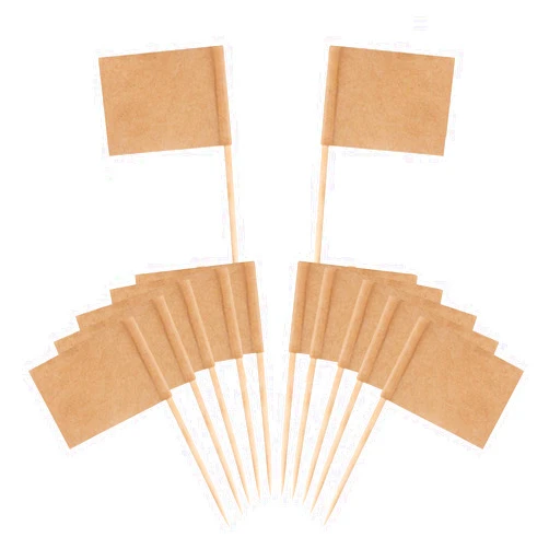 Senkary 200 Pack Blank Toothpick Flags Food Cheese Labels Cheese Markers for Charcuterie Board, Cupcake, Party Decoration (Kraft Paper)