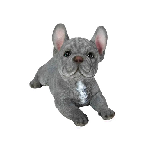 Hi-Line Gift Ltd. Tranquil Blue Hues: Polyresin Lying French Bulldog Figurine in Grey Blue