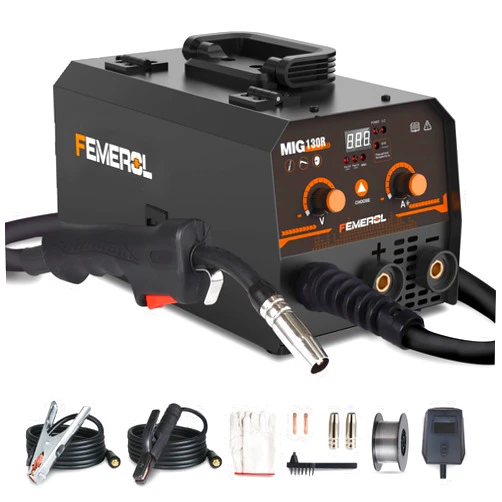 FEMEROL MIG Welder,2 in 1 Flux core/Stick Welder,130Amp 110V Gasless MIG Welding Machine with Synergy IGBT Inverter Welder Portable Wire Feed Welder