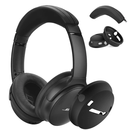 QINGQING Bose QuietComfort 45 Case Cover, QINGQING Bose qc45 Soft Protective Silicone Cover, Black