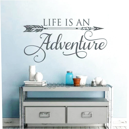 Diggoo Quote Wall Decal Life is an Adventure Decal Arrow Vinyl Stickers Bedroom Decor Adventure Wall Quote Living Room Decor (Gray,8.5