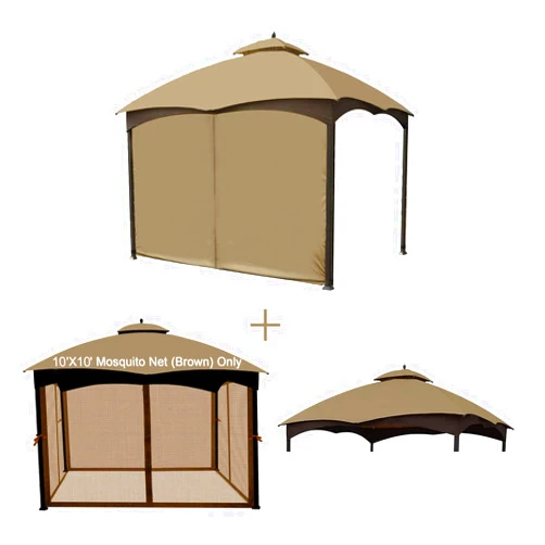 Wonwon Gazebo Replacement Zippered Privacy Curtain and Gazebo Replacement Canopy Top Cover and Gazebo Replacement Mosquito Netting Bundle