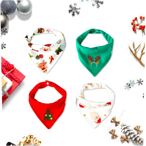 Little Dimsum Baby Bandana Drool Bib for Christmas Baby Bibs Boys & Girls Super Absorbent 100% Organic Cotton Baby Bandana Baby Gift Set for Teething Drooling(Christmas 4-Piece Bib
