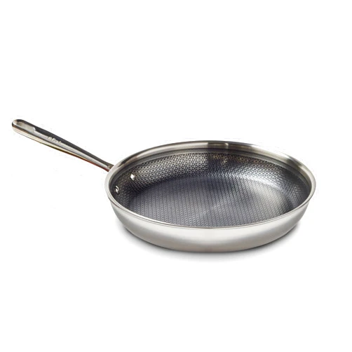 T-fal HybridMesh Tri-Ply Stainless Steel Fry Pan 12 Inch, Induction, Oven Safe 500F, Metal Utensil Safe, Platinum Coating, Ideal For Searing, Sauteing & Frying, Cookware, Dishwasher Safe, Silver/Black