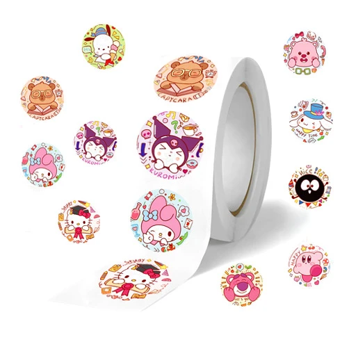 Mozoltov 500Pcs Cartoon Sanrio Hello Kitty Melody Kuromi Cinnamoroll Sticker Rolls for Water Bottles Cup Laptop Phone Guitar Car Bike,Kid/Teen Gift JHSL