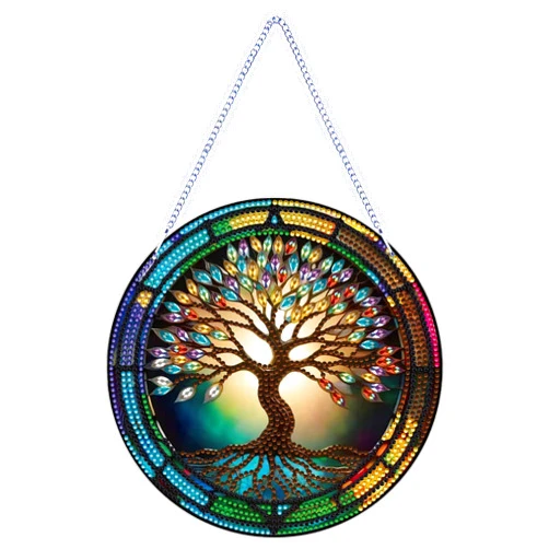 LYENYI Diamond Painting Life of Tree Ornament 5D Tree DIY Diamond Art Handmade Pendant Mosaic Making Kits by Number Kits Home Decoration Pendant Single Sided Spot Drill