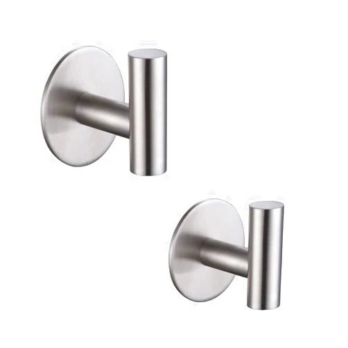 Zuvky Self Adhesive Hooks 304 Stainless Steel Heavy Duty Hangers Without Nails for Bathrooms Kitchen Livingroom Garage Hotel Waterproof Towel Hook-2 Pack (Silver)