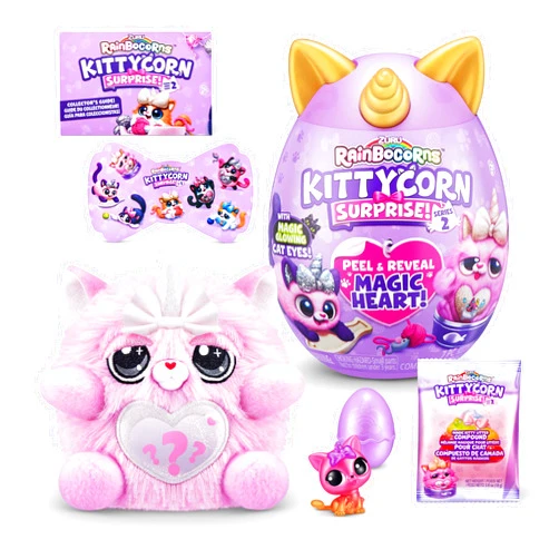 Rainbocorns Kittycorn Surprise Series 2 (Chinchilla Cat) by ZURU, Collectible Plush Stuffed Animal, Surprise Egg, Sticker Pack, Slime, Ages 3+ for Girls, Children