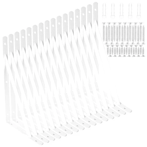 EOEXN 16 Pack 12 Inch Shelf Brackets Heavy Duty Right Angle Bracket Triangle Shelf Brackets Steel Floating Shelf Bracket Hanging Iron Shelving, White