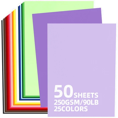 Bazyrock 50 Sheets Colored Cardstock 8.5” x 11” Cardstock Paper 25 Assorted Colors 250gsm/90lb Colored Card Stock Paper for Card Making, Craft, Scrapbooking School Office Home Supplies