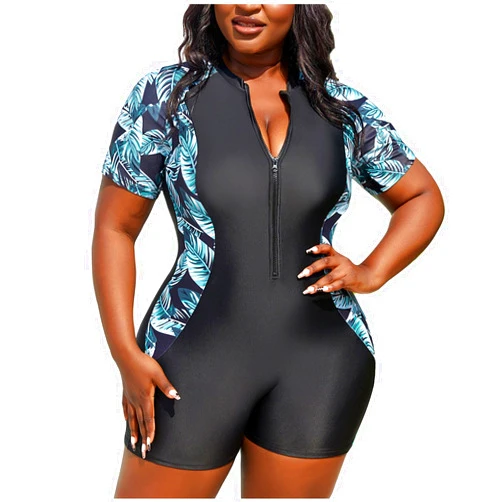 Asntrgd Plus Size Swimsuit for Women Rash Guard Short Sleeve One Piece Boyleg Bathing Suits Bodysuit Swimwear Sports Swimming