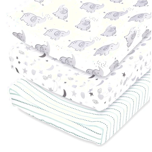 The Peanutshell Baby Girl or Boy Changing Pad Covers Set of 3 - Ultra Soft Baby Cover - Fits Standard Changing Table Pads, Durable, Machine Washable Sheets - Celestial Elephant