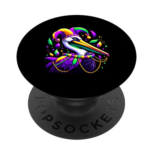Mardi Gras Festival Present for Men Women Kids Pelican Mardi Gras Carnival Animal Lover Mens Womens Kids PopSockets Adhesive PopGrip