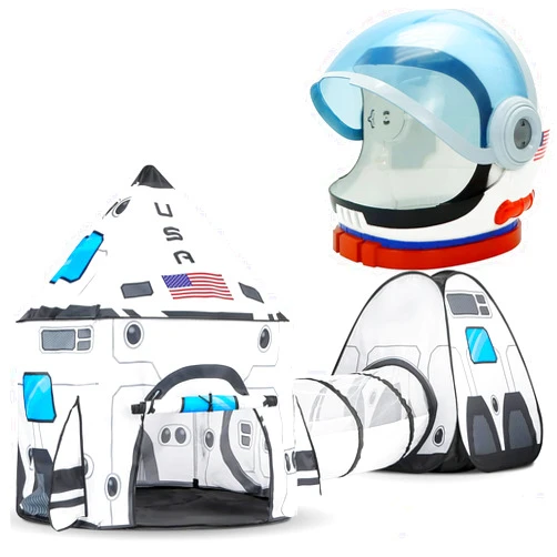 JOYIN White Rocket Ship Play Tent Pop up Play Tent with Astronaut Helmet