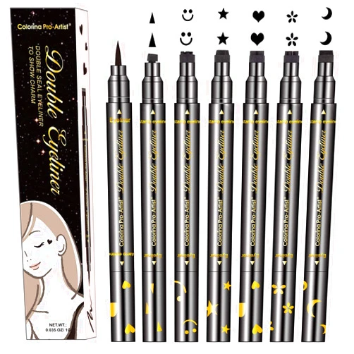 Topcent 6 Styles/Set Pen Eyeliner Stamp Wing Liner, Waterproof, Double Sided & Long Lasting Eye Pencil, (Heart/Moon/Star/Flowers) Shape Stamp Pen, Super Slim Gel Felt Tip High Black Pigment (6PCS)
