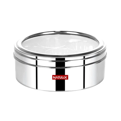 NATULIX 7 in 1 Spice Box Stainless Steel | Masala Dabba | Masala Box for Kitchen Steel | Masala Dabba Steel | Masala Dani for Kitchen | See through lid 7 containers and a Spoon 1.5 Ltr Medium (11)
