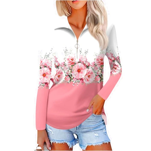 GOFULY Womens Golf Shirt Long Sleeve Fall Quarter Zip Pullover Collared Neck Workout Polo Tops Fitted Blouses Business Casual