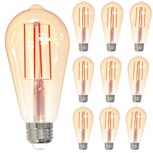 Bulbrite (Pack of 10 776909 7W LED Filament Light Bulb, Nostalgic Antique Finish, ST18, E26 Standard Base, 2100k Color Temperature, Amber Light, CRI 80, 650 Lumens