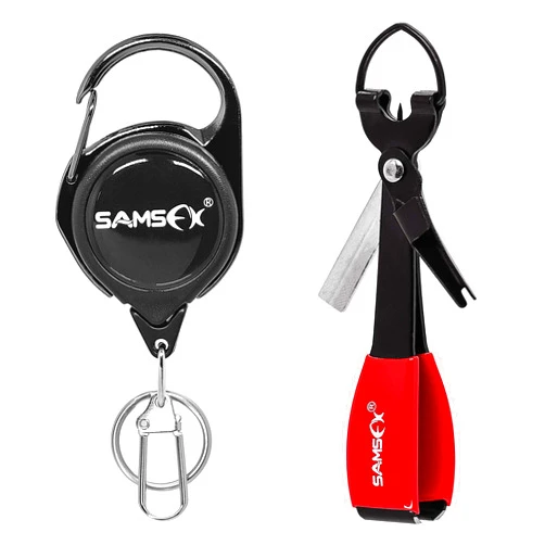 SAMSFX Fishing Knot Tying Tool, Multifunctional Fly Fishing Nippers with Retractor, Fishing Line Knot Tyer, Fast Tie Nail Knots, Tackle Box Accessory