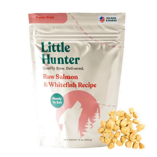 Little Hunter Freeze Dried Fresh Dog Food Raw Salmon & Whitefish Recipe - Picky Eater-Approved Limited Ingredient Dog Food for All Stages - High Protein, Small Batch, Grain Free Raw Dog Food, 15 oz