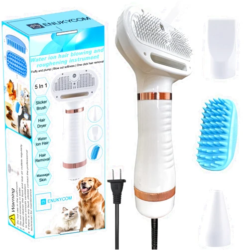 ENUKYCOM Pet Hair Dryer - 300W for Dogs and Cats, Hair Removal Comb, Silicone Massage Brush