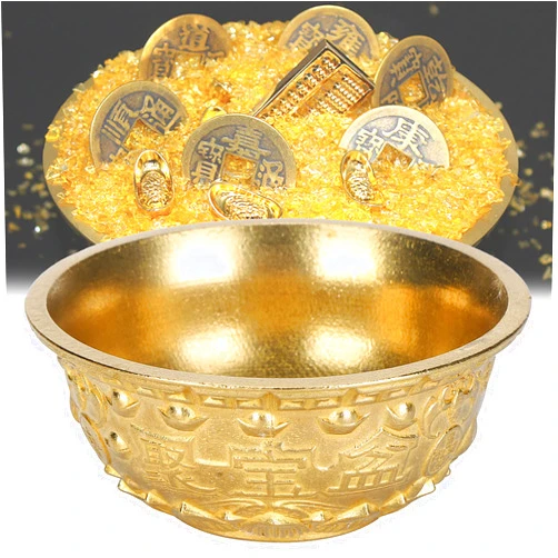 Ladieshow Brass Treasure Bowl Feng Shui Ornaments Wealth Good Lucky Porsperity Bowl Craft Collectible Figurines Home Office Decorations Gift for Friends