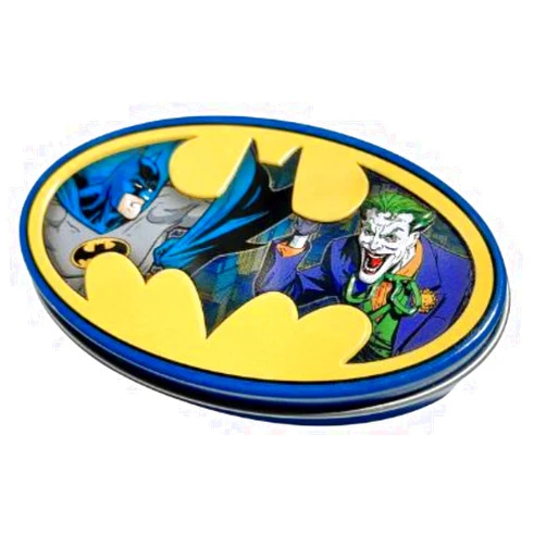 Ata-Boy Batman Nemesis Sour Blue Raspberry Candy Collector Batman Logo Tin - One (1) Tin - Batman Emblem Shapped Candies - Joker