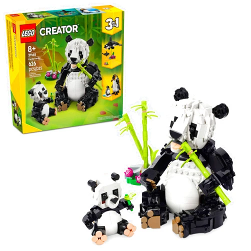 LEGO Creator 3 in 1 Wild Animals Panda Family - Building Toy with 3 Building Options, Panda, Penguin, or Orca - Animal Figures for Kids, Girls and Boys, Ages 8+ - Gift Idea for Birthdays - 31165